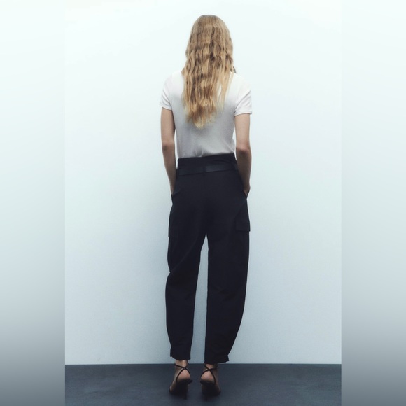 Zara belted paper bag pants NWT size L - Picture 5 of 13